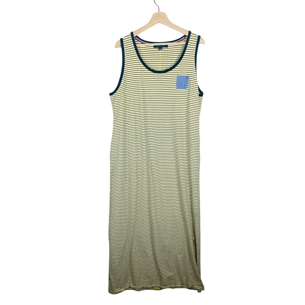 Tommy Hilfiger Womens XL Yellow Navy Striped Sleeveless Maxi Dress‎